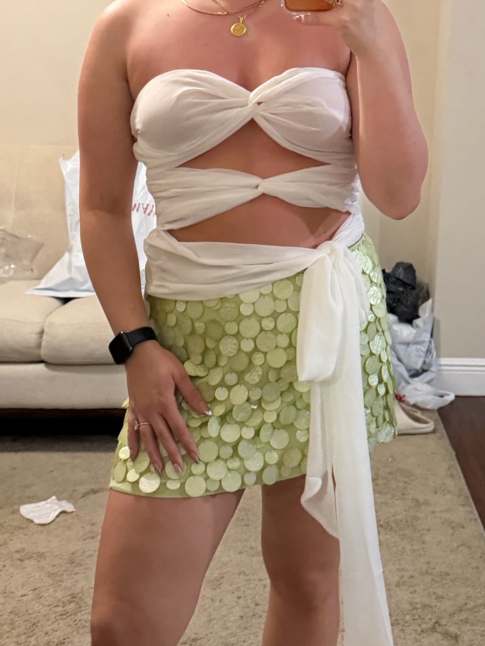 Pepper mayo green heavy sequin mini skirt